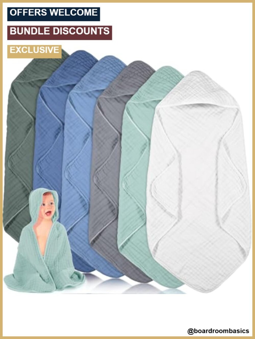 6 Pc Muslin Hooded Baby Towels Cotton 32x32 Layered Bath Wrap